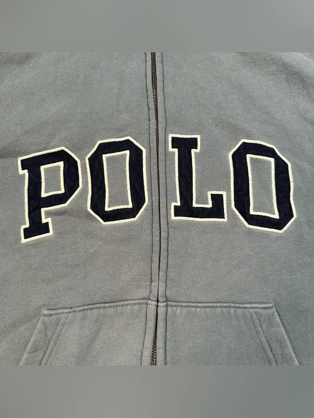 Polo Ralph Lauren Men’s Gray Blue Vintage 90s Spell out Full Zip Hoodie Size XXL
